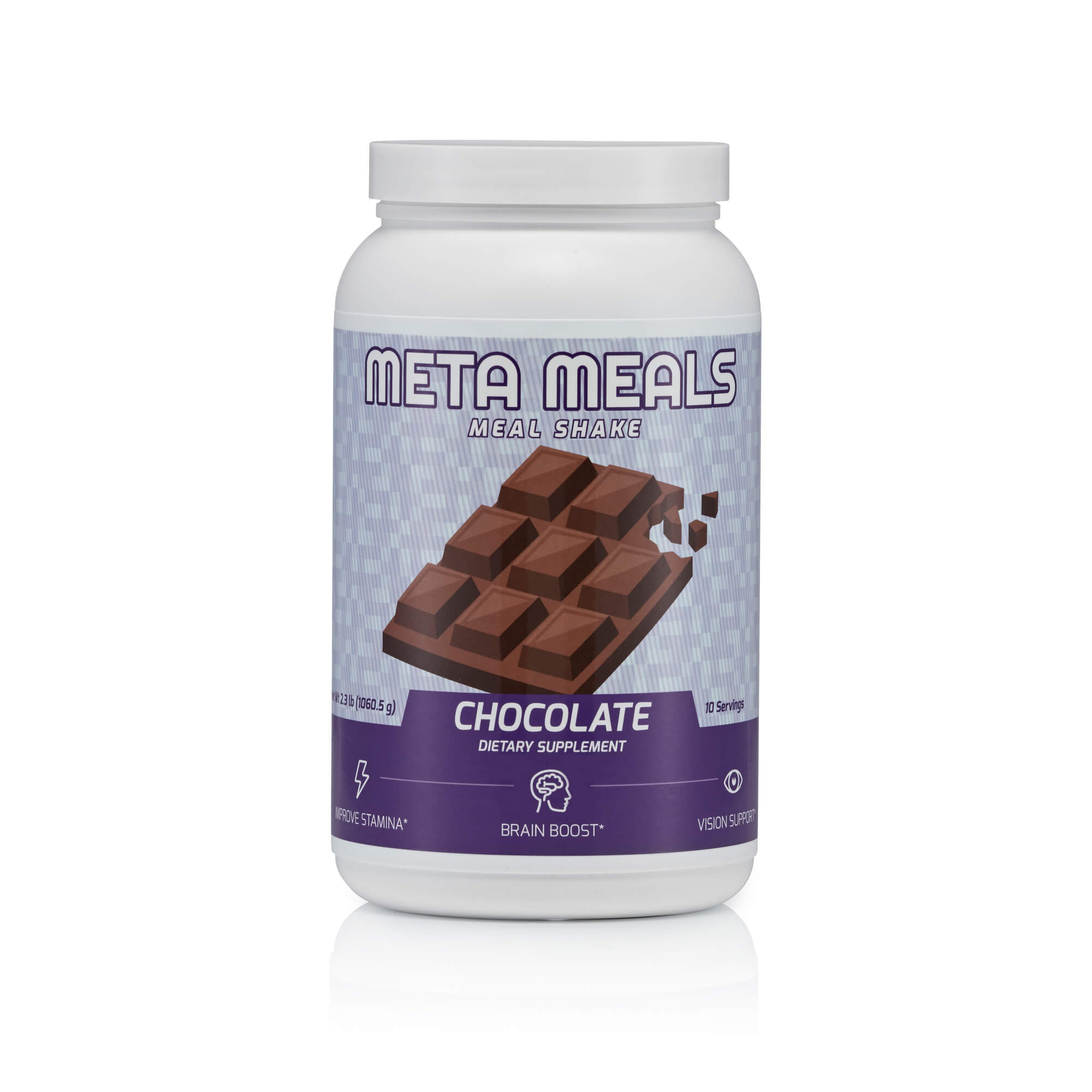Chocolate meal replacement shake powder tub for gamers